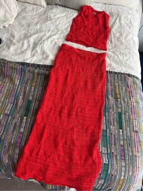 PQ Swim Red Crochet Two-Piece Skirt Set